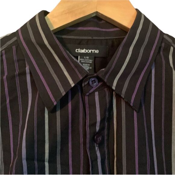3 for $30! Claiborne purple stripped button down shirt - Picture 2 of 11